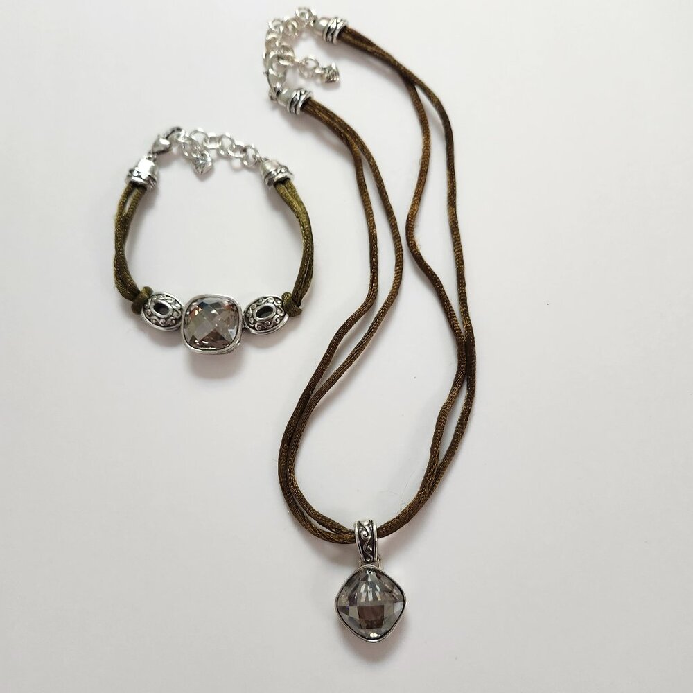 Brighton Venus Rising Smokey Crystal  Cord Necklace & Bracelet Set NWOT